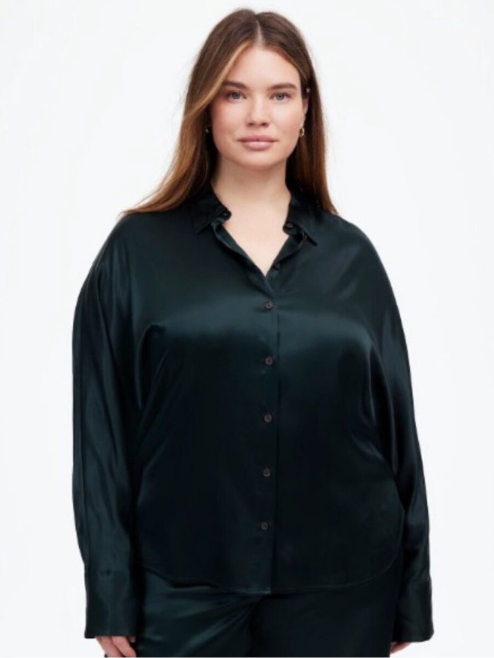 NEW Madewell Plus Relaxed Dolman Button-Up Shirt in Satin Size 3X Green NWT